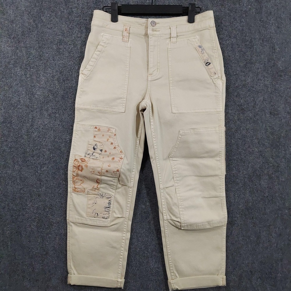 Madewell Pants Womens 8 White Cargo Straight Denim Floral Double Knee 28x23